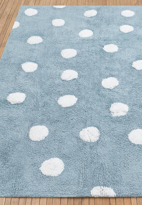 Детский стираемый ковер Polka Dots Blue-White