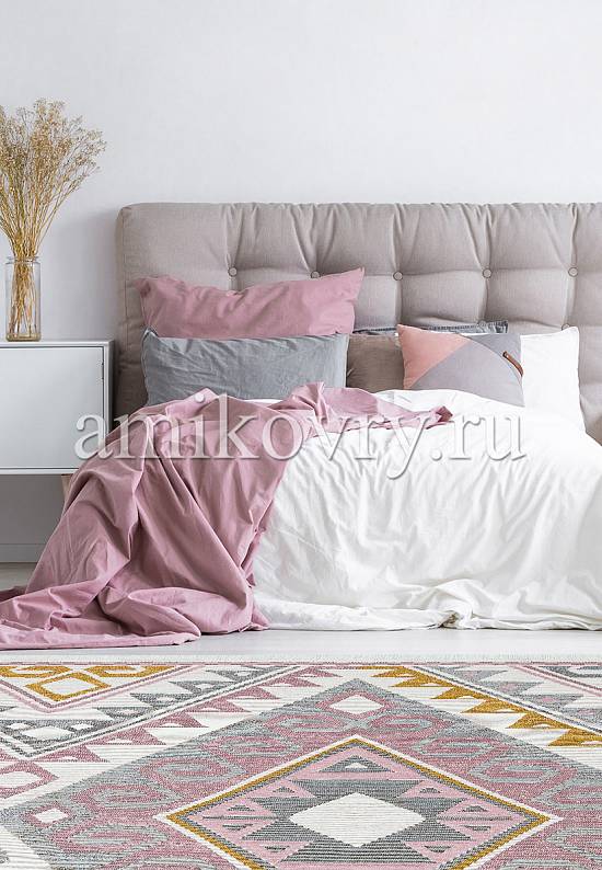 Двусторонний безворсовый ковер в этно-стиле AR 08 Pink Yellow