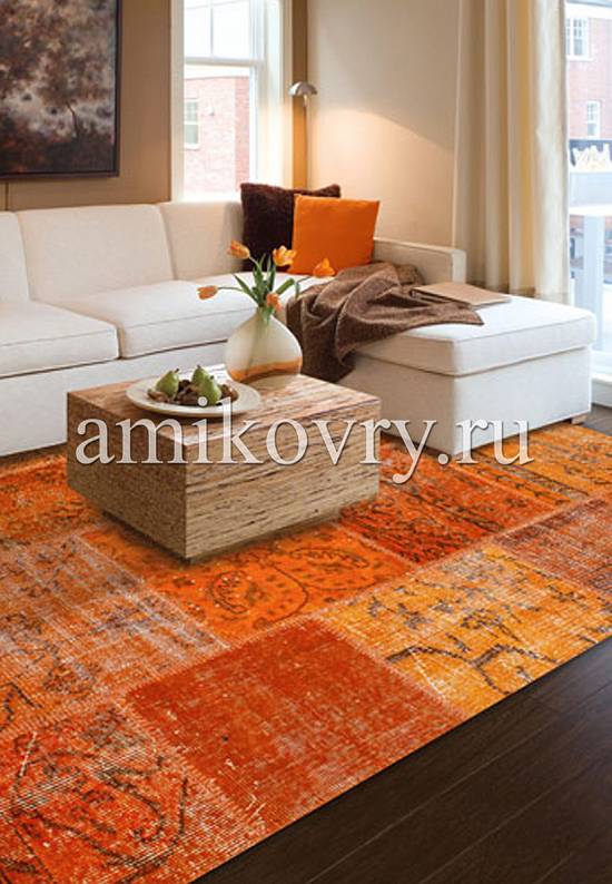 Безворсовый ковер-пэчворк ручной работы 004-Amber Glow