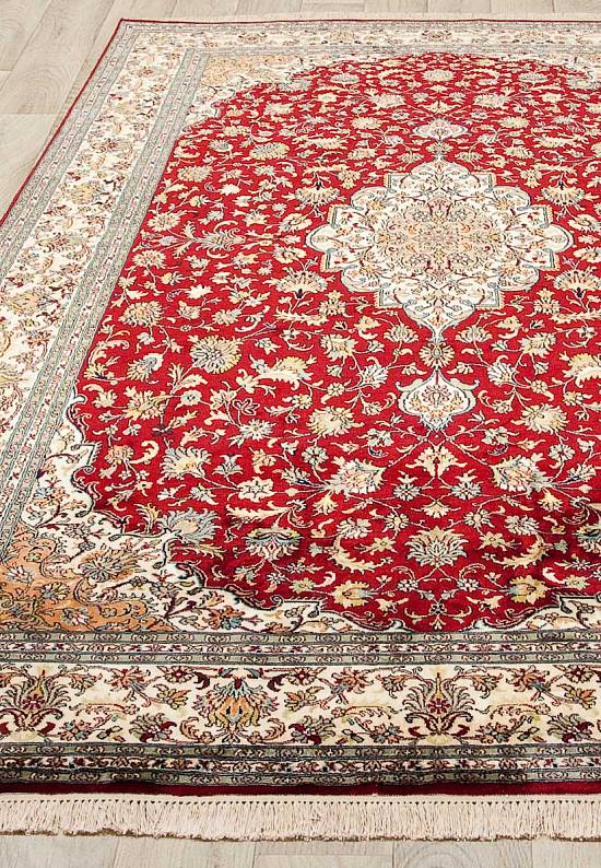 Шелковый ковер ручной работы из Индии 235754-Kerman red/beige