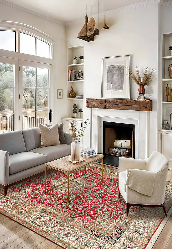 Шелковый ковер ручной работы 474874 Red