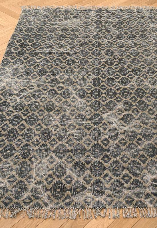Безворсовый ковер из хлопка JHC-10 beige-blue ikkat print discount