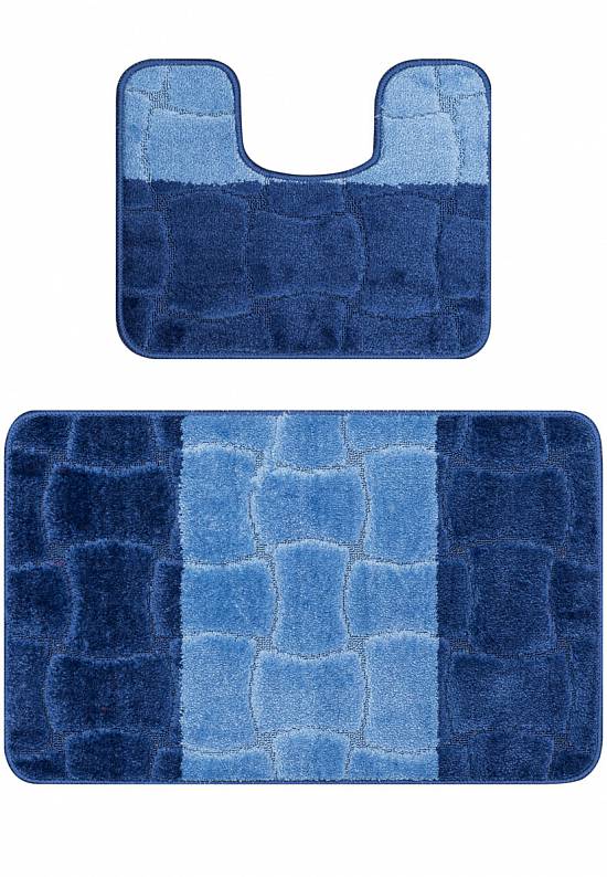 Синий комплект ковриков для ванной комнаты и туалета Sariyer 2582 Dark Blue PS