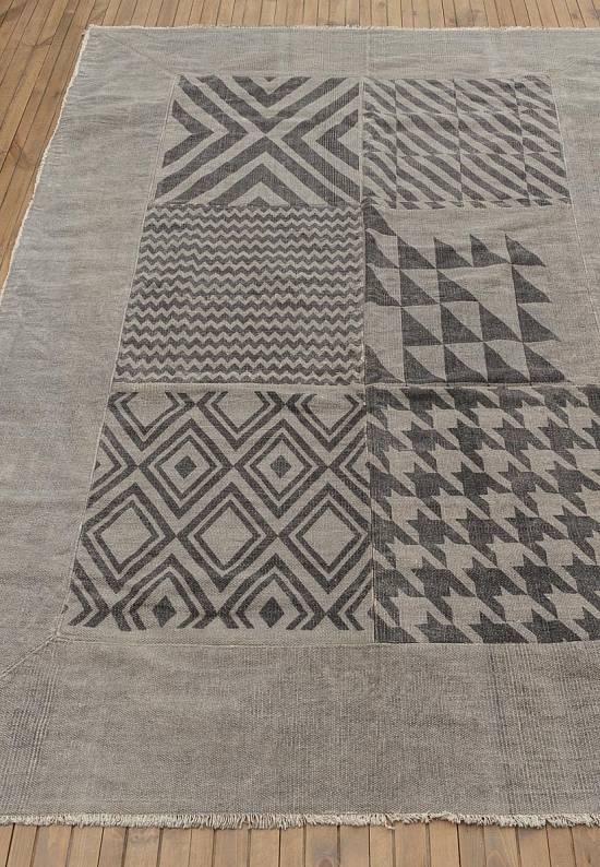 Безворсовый ковер из хлопка JHC-29 grey with multi patches