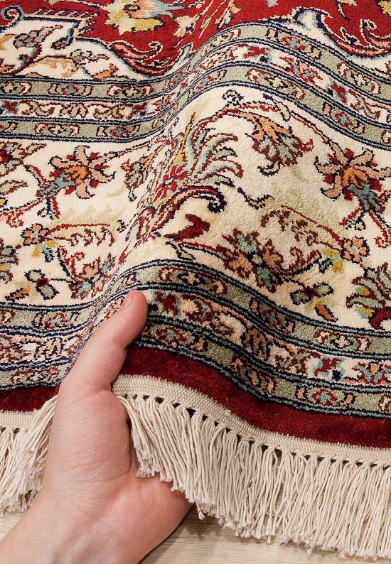 Шелковый ковер ручной работы из Индии 235754-Kerman red/beige