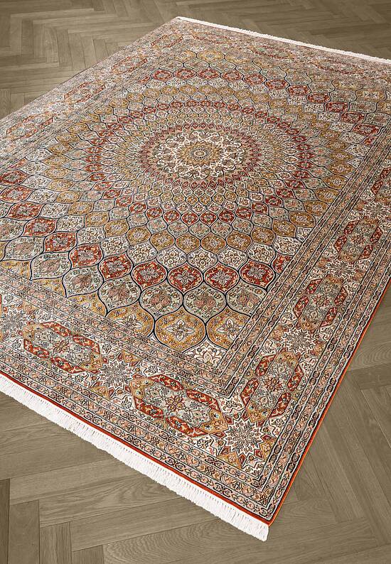 Шелковый ковер из Индии Hamadan Red Beige