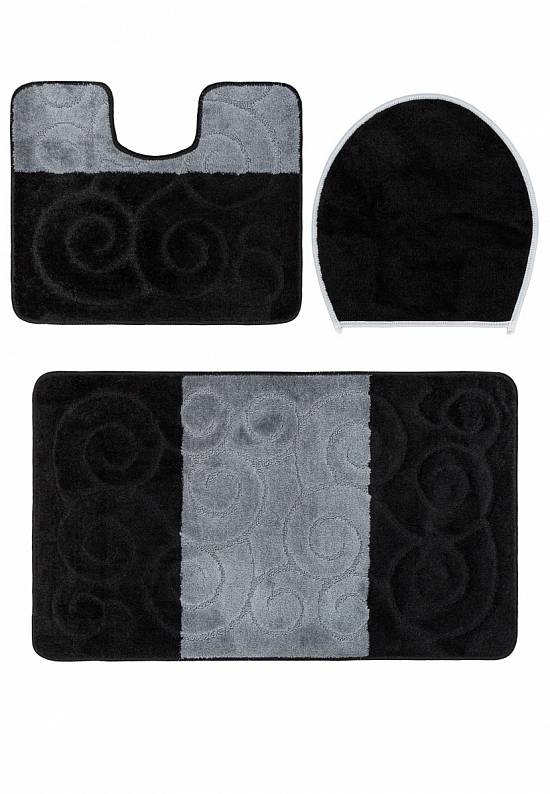 Чёрно-серый комплект ковриков для ванной комнаты и туалета Sile 2513 Black BQF