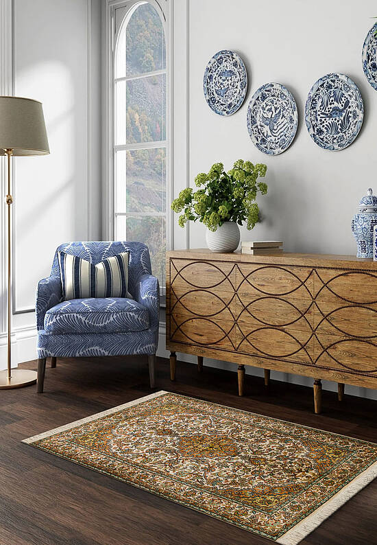 Шелковый ковер ручной работы IIST-GIKZKE5C9 Kashan Cream