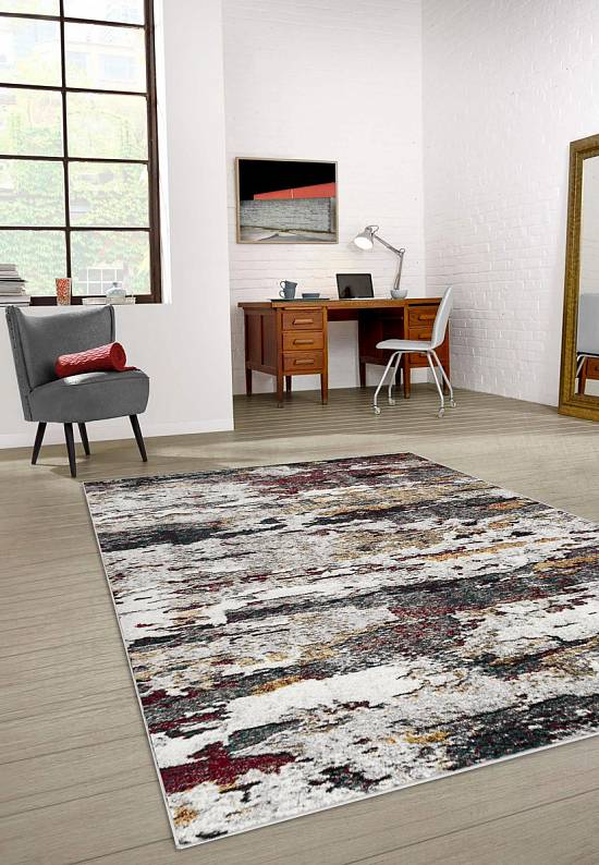 Современный синтетический ковер D824-Gray-Red 2