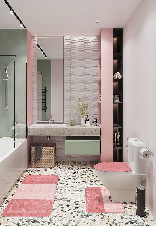 Комплект ковриков для ванной и туалета Edremit 2580 Dusty Rose BQF