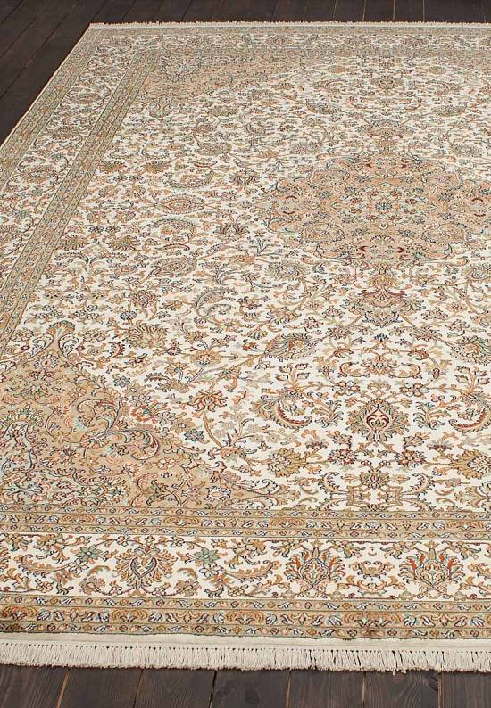 Шелковый ковер ручной работы из Индии Kerman Beige Brown