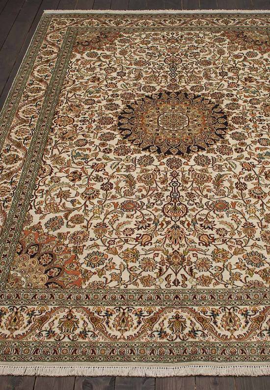 Шелковый ковер ручной работы из Индии 243523-Nain beige/green