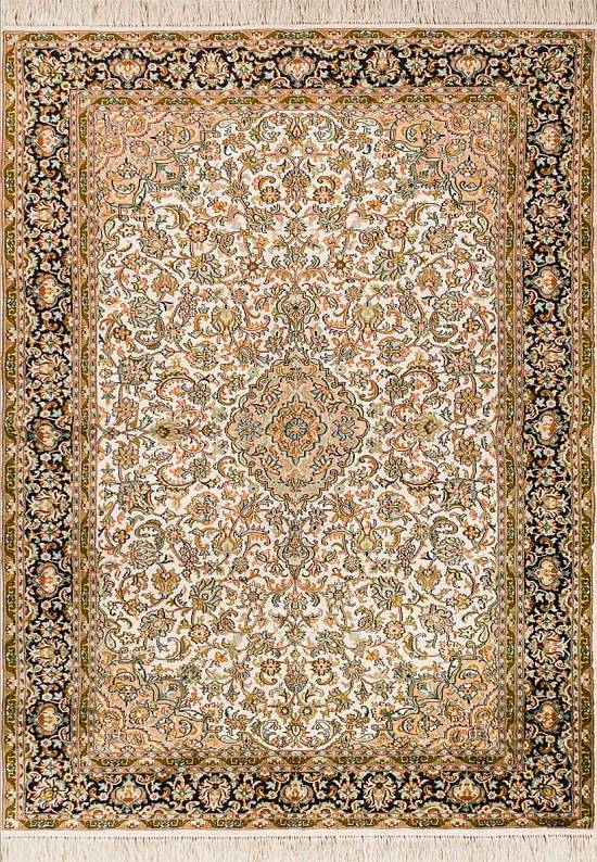 Шелковый ковер ручной работы Kerman Beige Blue