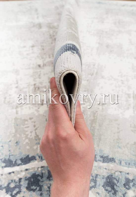 Винтажный турецкий ковер из шерсти и вискозы 637-Beige Blue