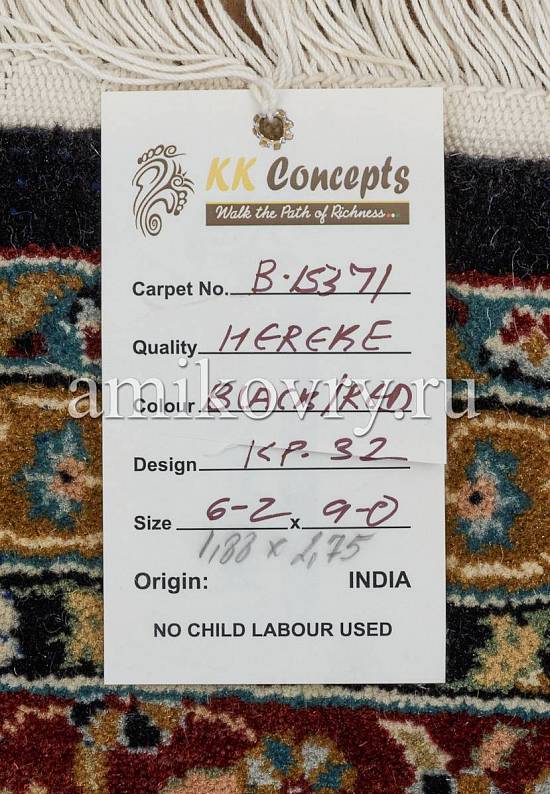 Индийский шерстяной ковер B-15371 black/red KP-32