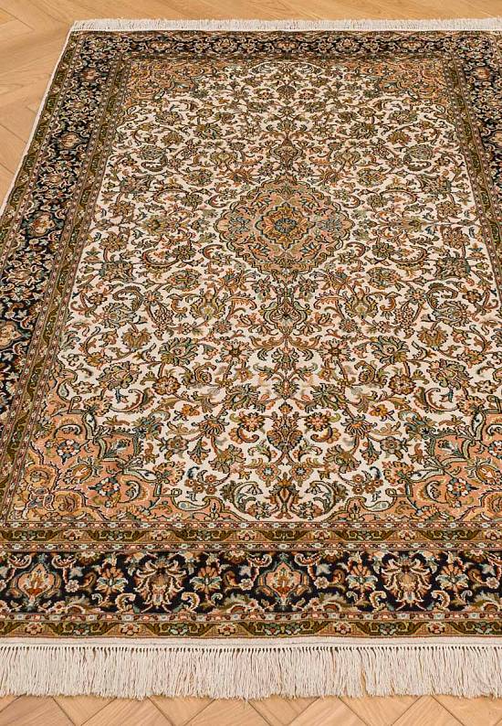 Шелковый ковер ручной работы Kerman Beige Blue