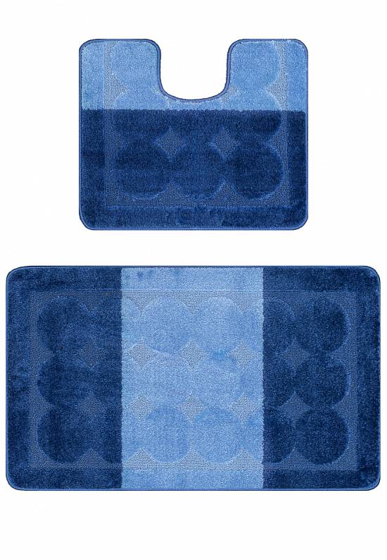 Синий комплект ковриков для ванной комнаты и туалета Edremit 2582 Dark Blue BQ