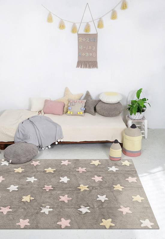 Детский стираемый ковер Stars Tricolor Grey-Pink