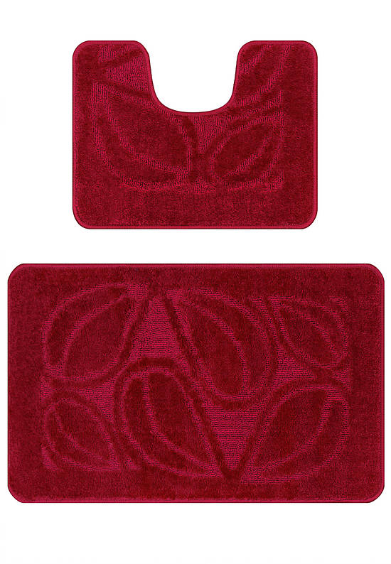 Малиновый комплект ковриков для ванной и туалета Flora 2577 Burgundy PS