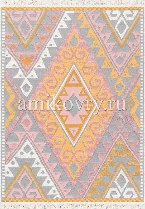 Двусторонний безворсовый ковер в этно-стиле AR 08 Pink Yellow