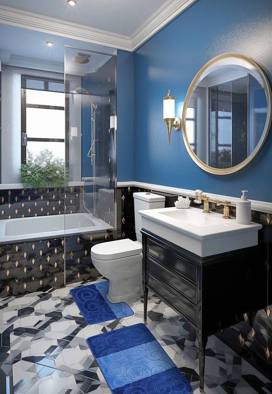 Синий комплект ковриков для ванной комнаты и туалета Sile 2582 Dark Blue BQ