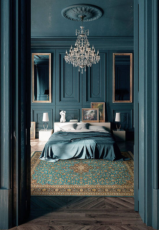 Шелковый ковер ручной работы 474886 Dark Blue