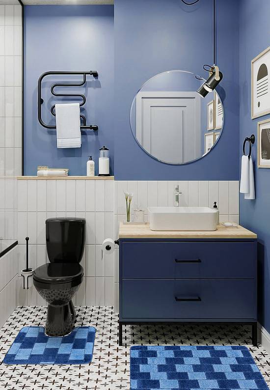 Синий комплект ковриков для ванной комнаты и туалета Bornova 2582 Dark Blue BQ