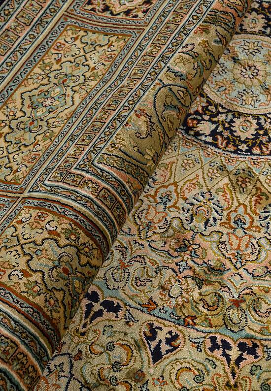 Шелковый ковер ручной работы 474884 Blue-Green