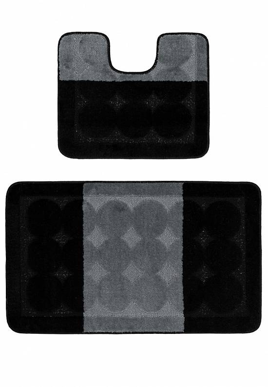 Чёрно-серый комплект ковриков для ванной комнаты и туалета Edremit 2513 Black BQ