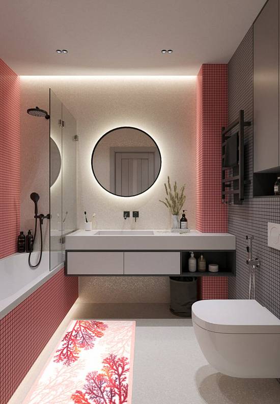 Розовый коврик для ванной  Coral 01 Pink