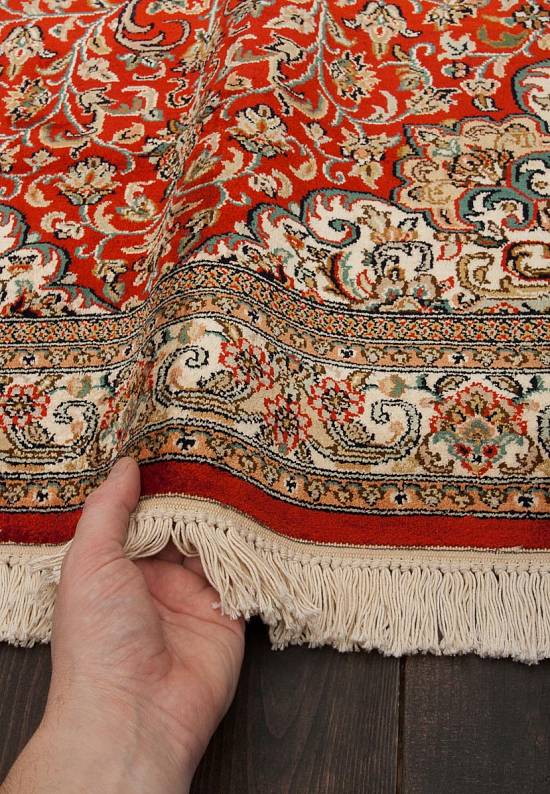 Шелковый ковер ручной работы из Индии 244168-Keshan red/beige