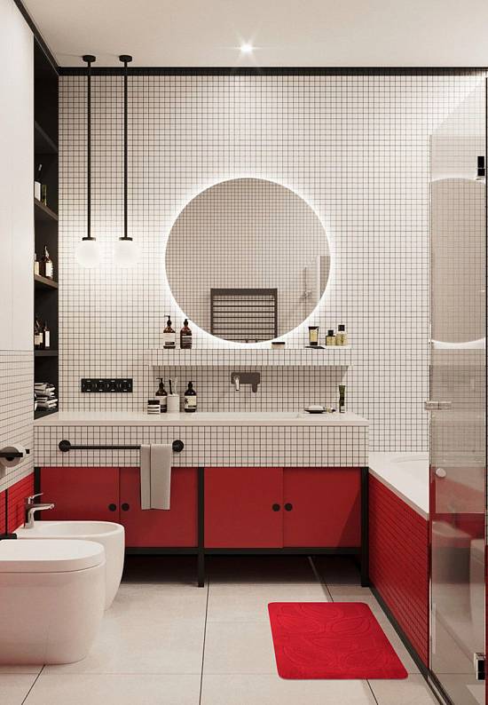 Красный коврик для ванной  Flora 2586 Red