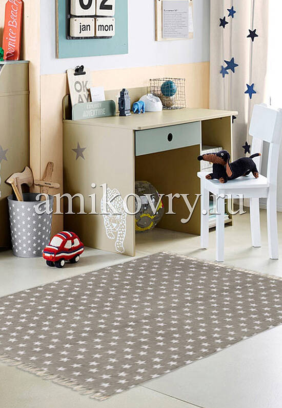 Безворсовый ковер ручной работы JC International JHC-01 grey-white multi stars