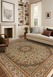 ковер в интерьере Cashmir Keshan Beige Rust