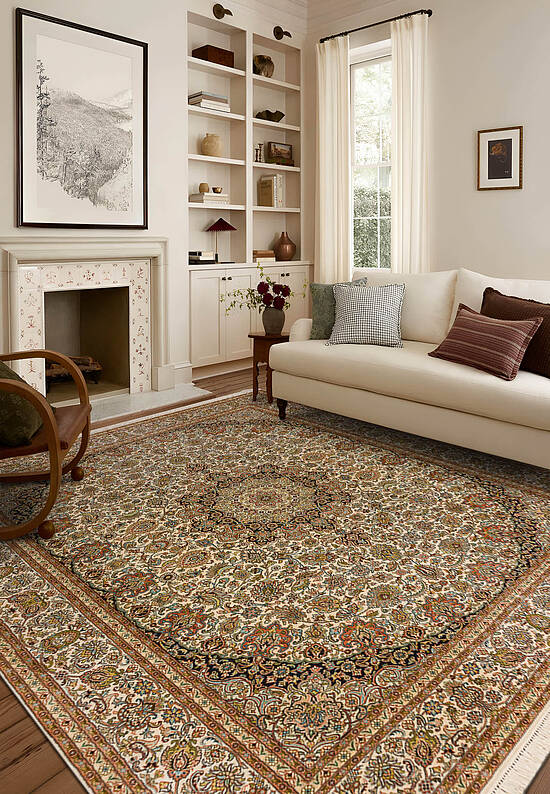 Шелковый ковер ручной работы из Индии Keshan Beige Rust