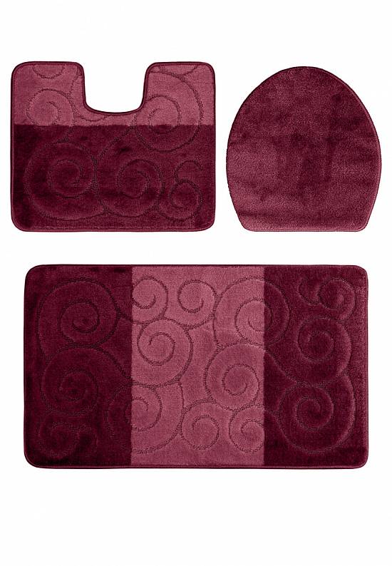 Бордово-фиолетовый комплект ковриков для ванной комнаты и туалета Sile 2576 Aubergine BQF