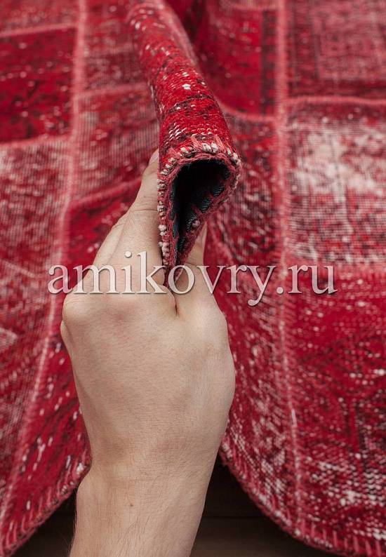 Безворсовый ковер-пэчворк ручной работы 013-Ribbon Red