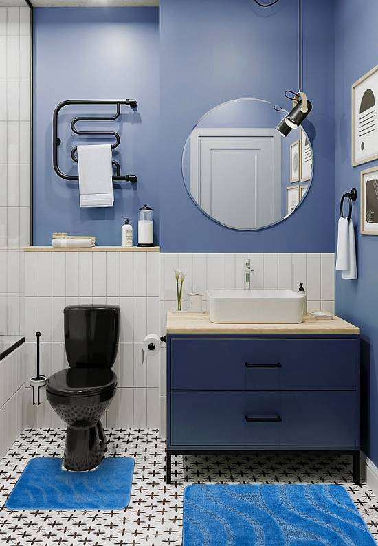 Синий комплект ковриков для ванной и туалета Symphony 2509 Blue BQ