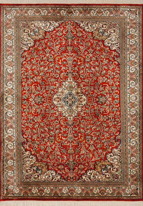 Шелковый ковер ручной работы из Индии 244168-Keshan red/beige