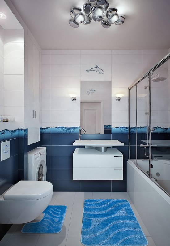Синий комплект ковриков для ванной и туалета Symphony 2509 Blue PS