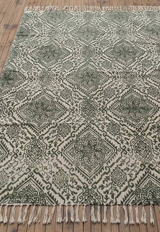 Безворсовый ковер из хлопка JHC-17-07 natural-green