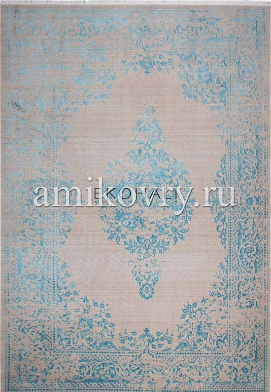 Ковер из шерсти с вискозой и бахромой 612-Beige Turquoise