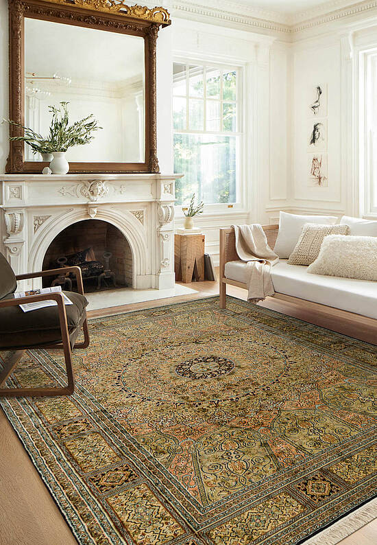 Шелковый ковер ручной работы 474884 Blue-Green