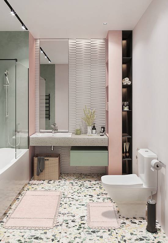 Розовый комплект ковриков для ванной и туалета Lorinda-Pink