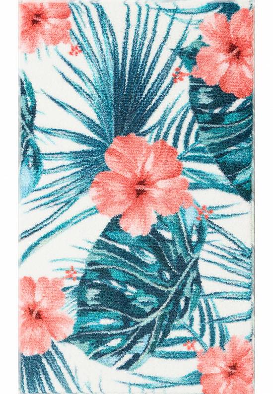 Бирюзовый коврик для ванной  Hibiscus 03 Coral