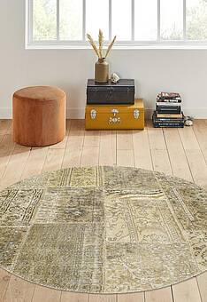 безворсовый ковер в интерьере Antik Patchwork 121-Lime Yellow