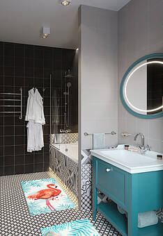 коврики для ванной в интерьере Confetti Bath Bella Flamingo 01 Turquoise