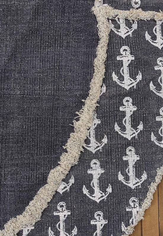 Безворсовый ковер из хлопка JHC-25 round blue-white anchors and star