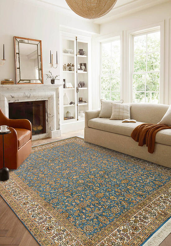 Шелковый ковер ручной работы 474885 Blue