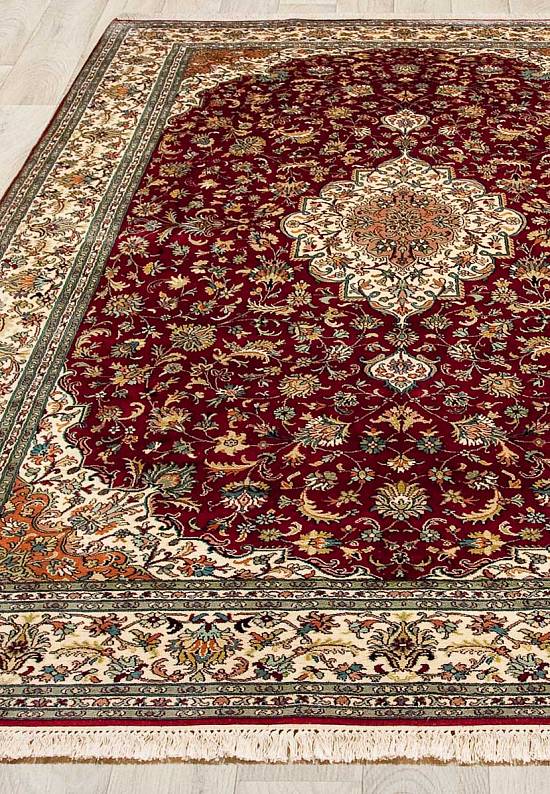 Шелковый ковер ручной работы из Индии 235754-Kerman red/beige